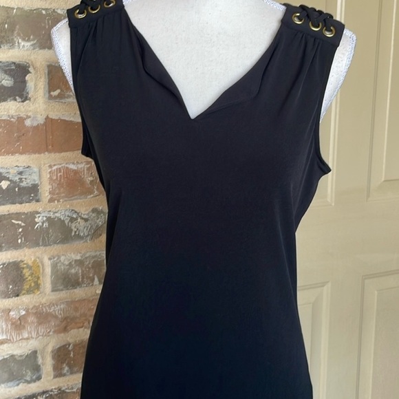 NWOT Ellen Tracy Black & Gold Laced Shoulder Detail Sleeveless Top Size Small - Picture 10 of 10